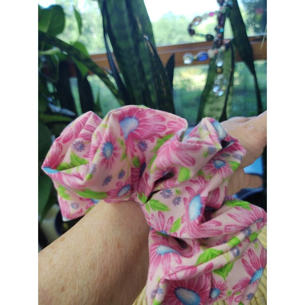 Pink‎ Aster Floral Polyester Cotton Blend XXL Scrunchie 7